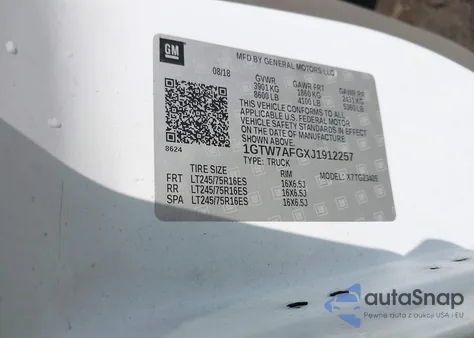 2018 GMC Savana 2500 Work Van from USA, damaged, VIN 1GTW7AFGXJ1912257